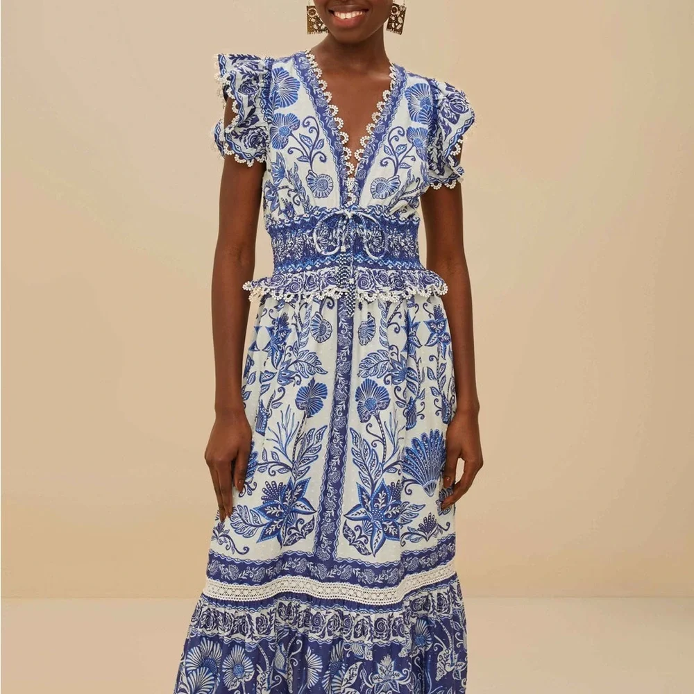 Off White Shell Garden Maxi Dress ! By Farm Rio - Picture 9 of 11